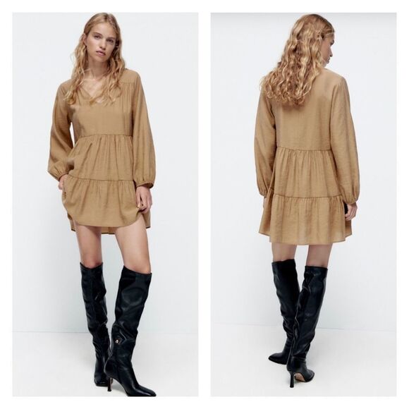 Zara Dresses & Skirts - NWT ZARA Tiered Oversized Long Sleeve Mini Dress L